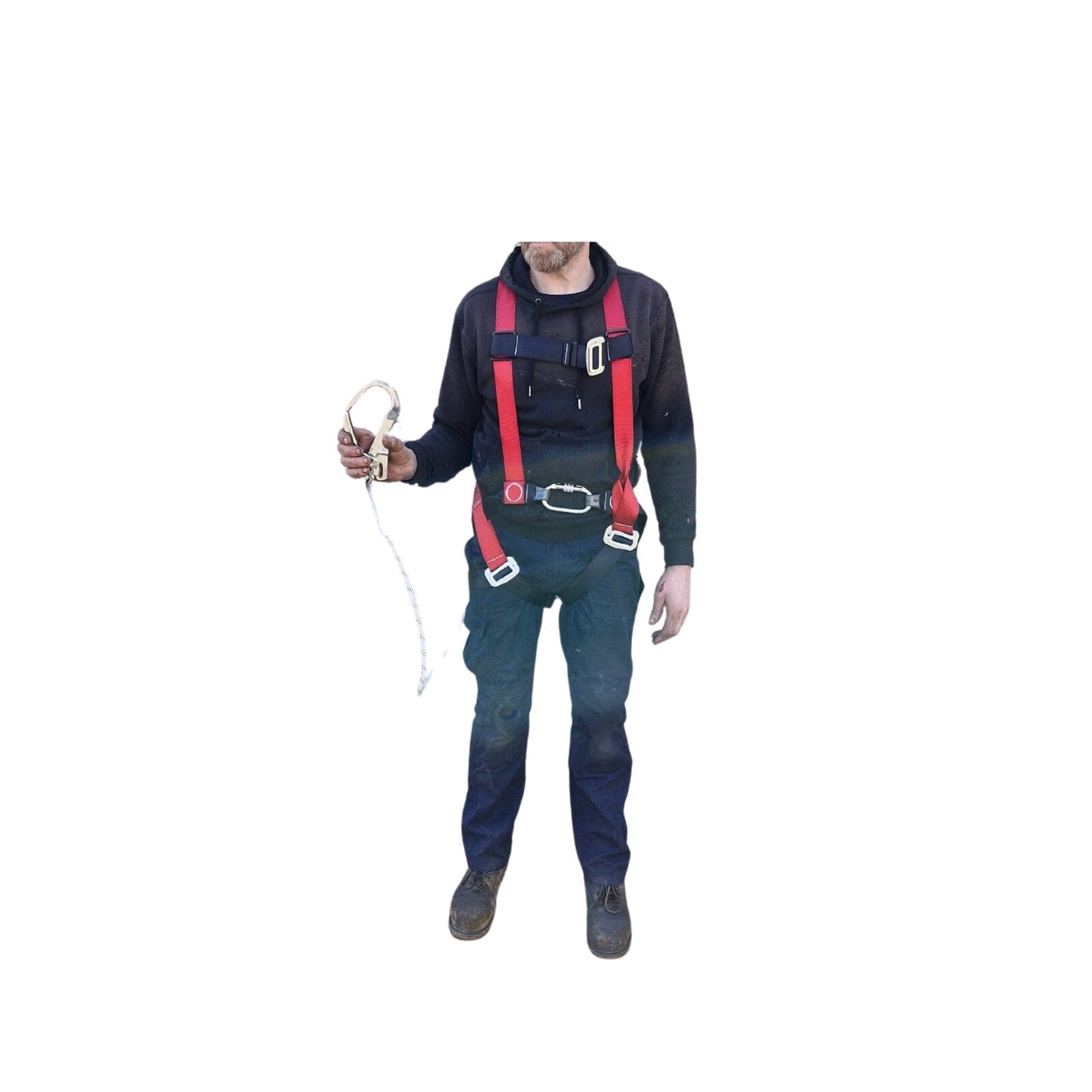 front view of safety harness on man